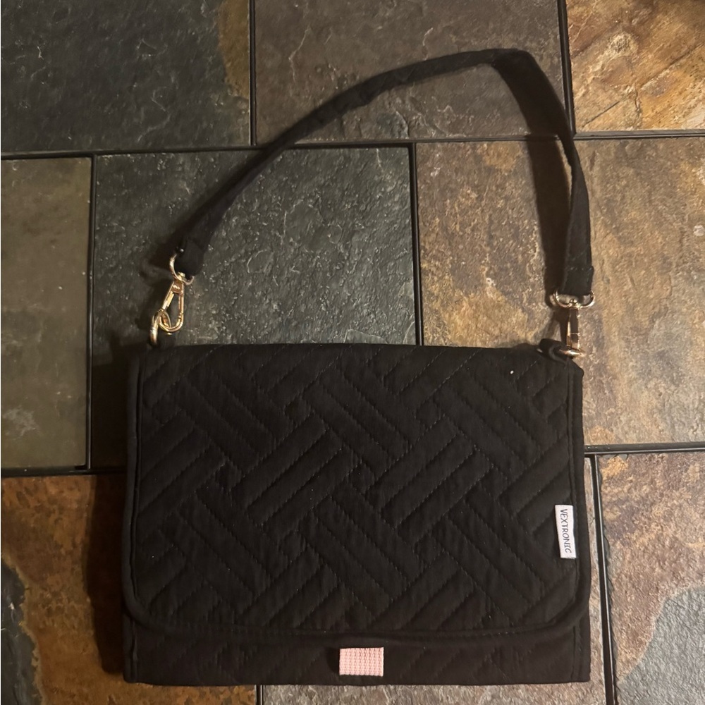 Hanging Black Quilted Jewelry Organizer Travel Roll NWOT